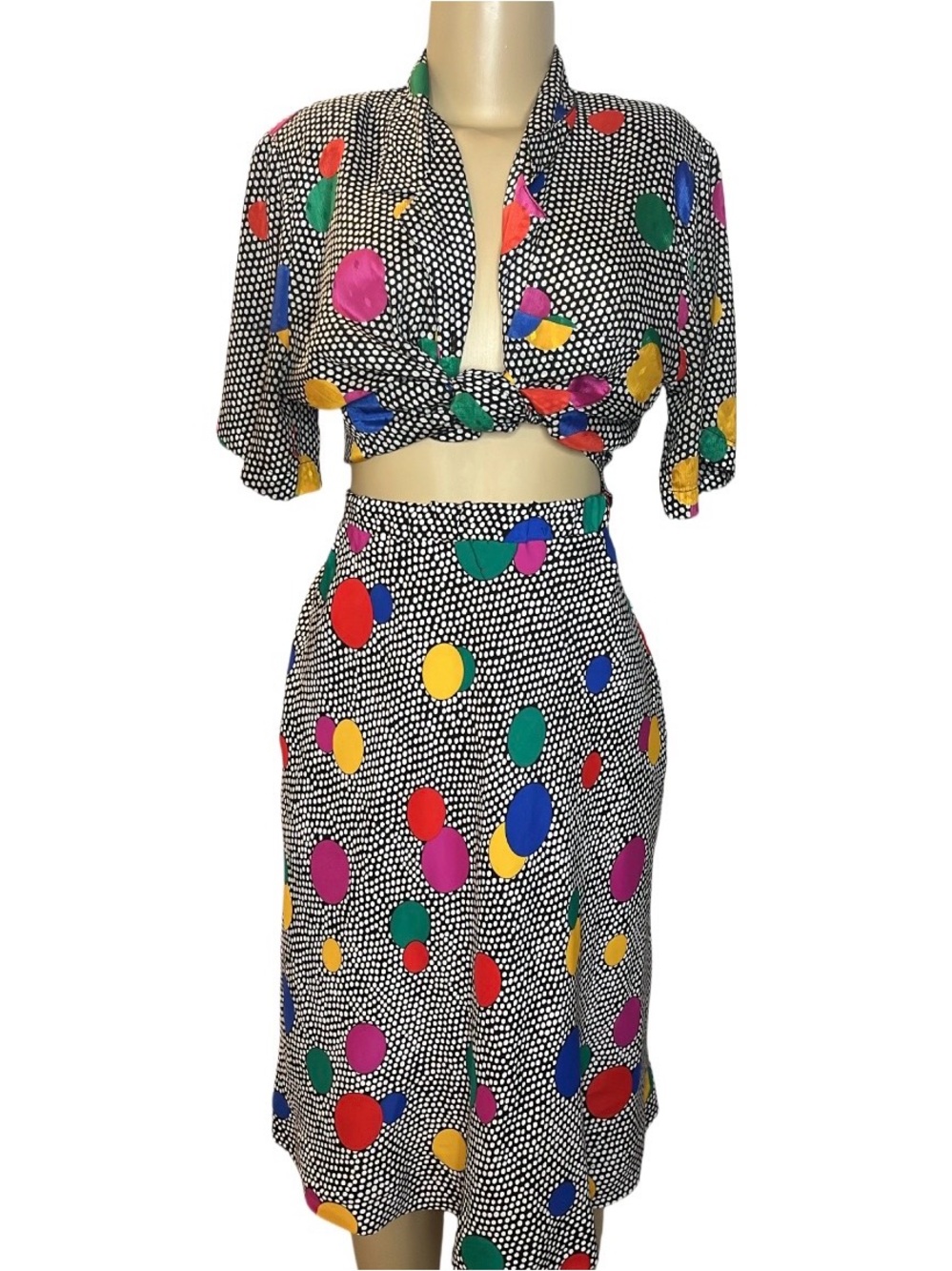Vintage 80s Gianna Polka Dot Blouse & AC Sport Polka Dot Skirt